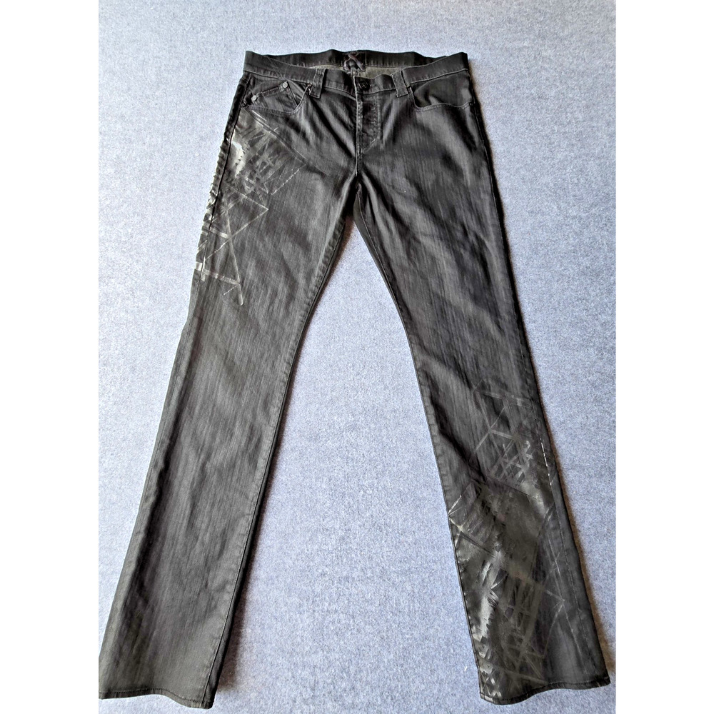 Rock & Republic Men's Straight Leg Jeans Stretch 38x35 Black Embellished